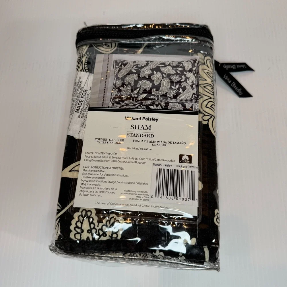 NWT Vera Bradley Standard Pillow Sham Cotton‎ Makani Paisley Flower Black Cream